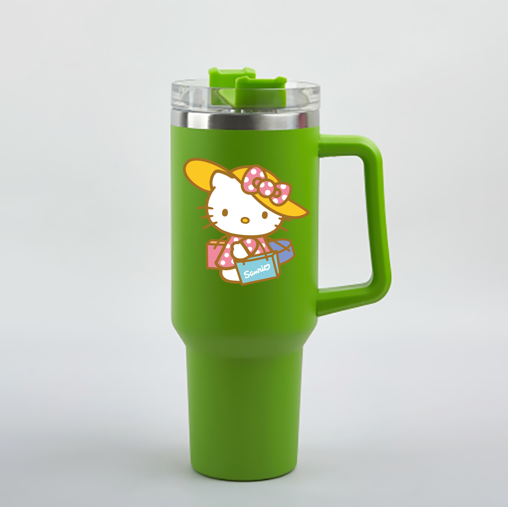 （画像用） Hello Kitty ハローキティ 1200mL車用タンブラー - クリスタルステッカー（プラスチックストロー付き）